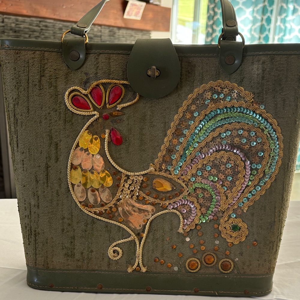 Embroidered Rooster Tote Bag